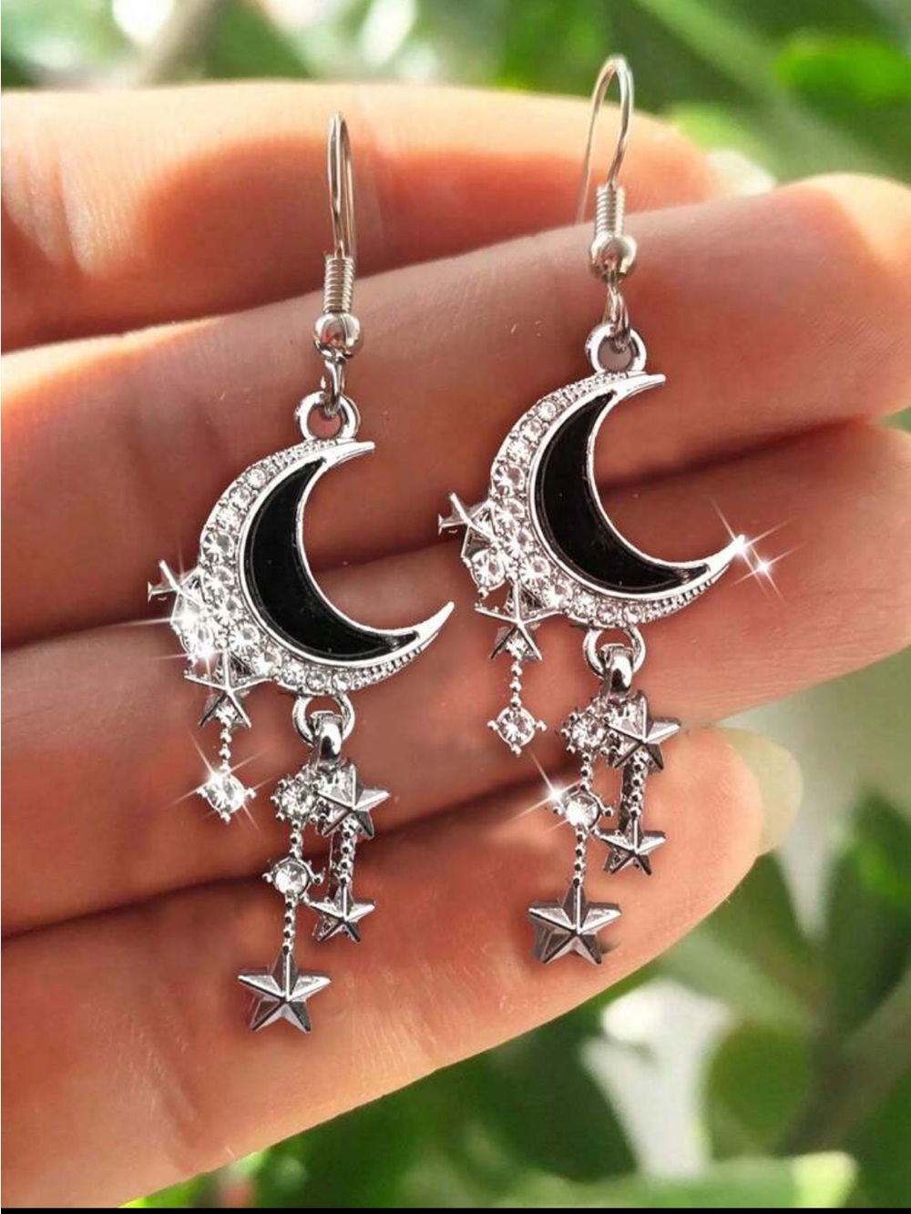 Silver & Black Moon & Star Drop Earrings NEW 🏷️